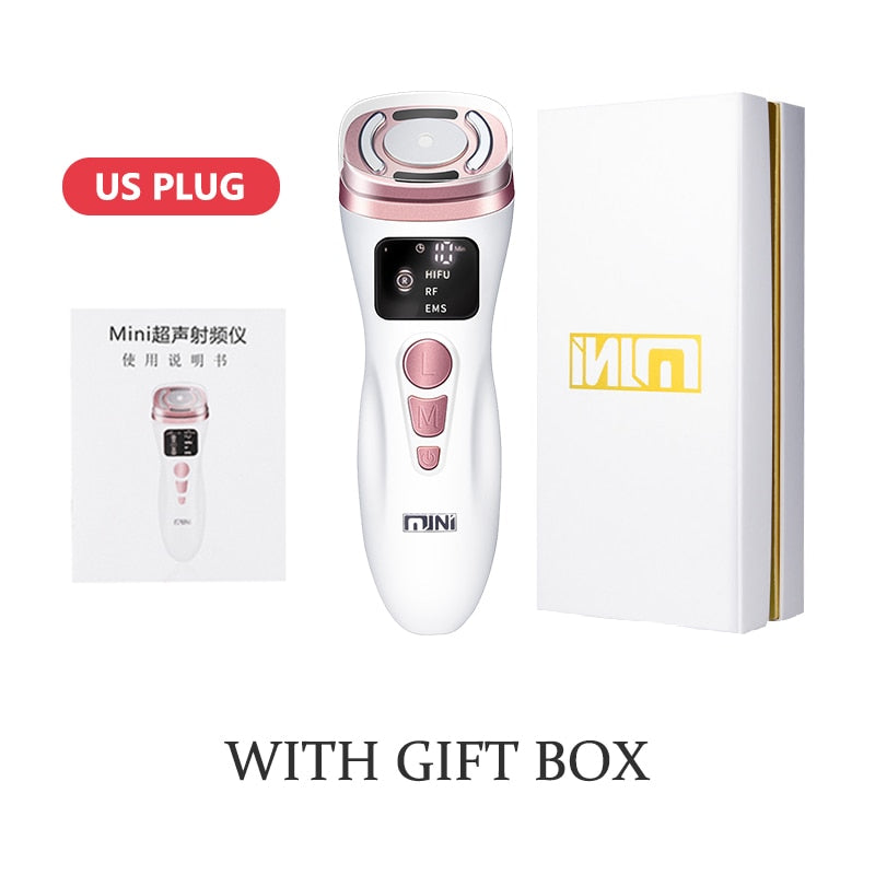 New Mini HIFU RF Ultrasonic Facial Machine EMS Micro Current Lifting Firming Lifting Wrinkle Skin Care Machine Massager