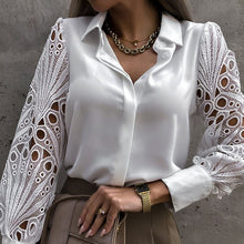 Load image into Gallery viewer, White Sexy Lace Hollow Out Women Blouse 2023 Spring Black Vintage Button Up Shirts Top Long Sleeve Mesh Design Tops Femme 19948
