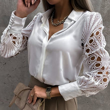 Load image into Gallery viewer, White Sexy Lace Hollow Out Women Blouse 2023 Spring Black Vintage Button Up Shirts Top Long Sleeve Mesh Design Tops Femme 19948
